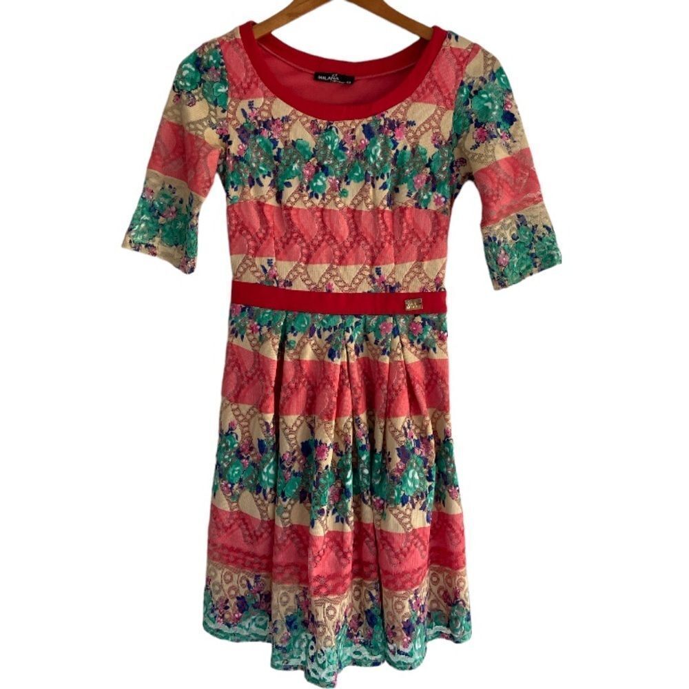 Milana collection 40 print dress red green pink